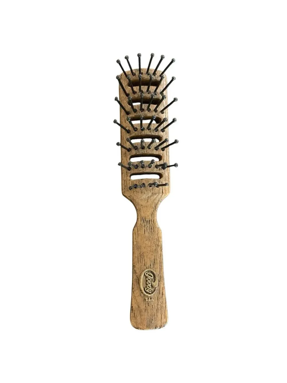 Vintage GOODY USA Faux Wood Vented Styling Hair Brush Ball Tipped 6